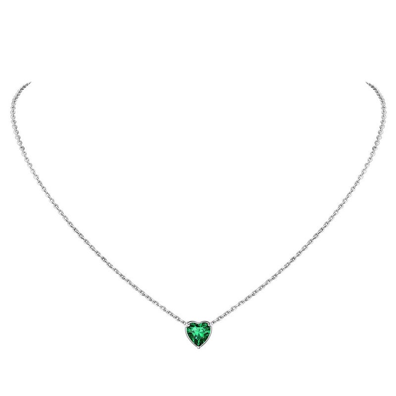 Suplight Stelring Silver May Birthstone Necklace Small Emeral Green Simple Heart Necklace for Women - Image 1